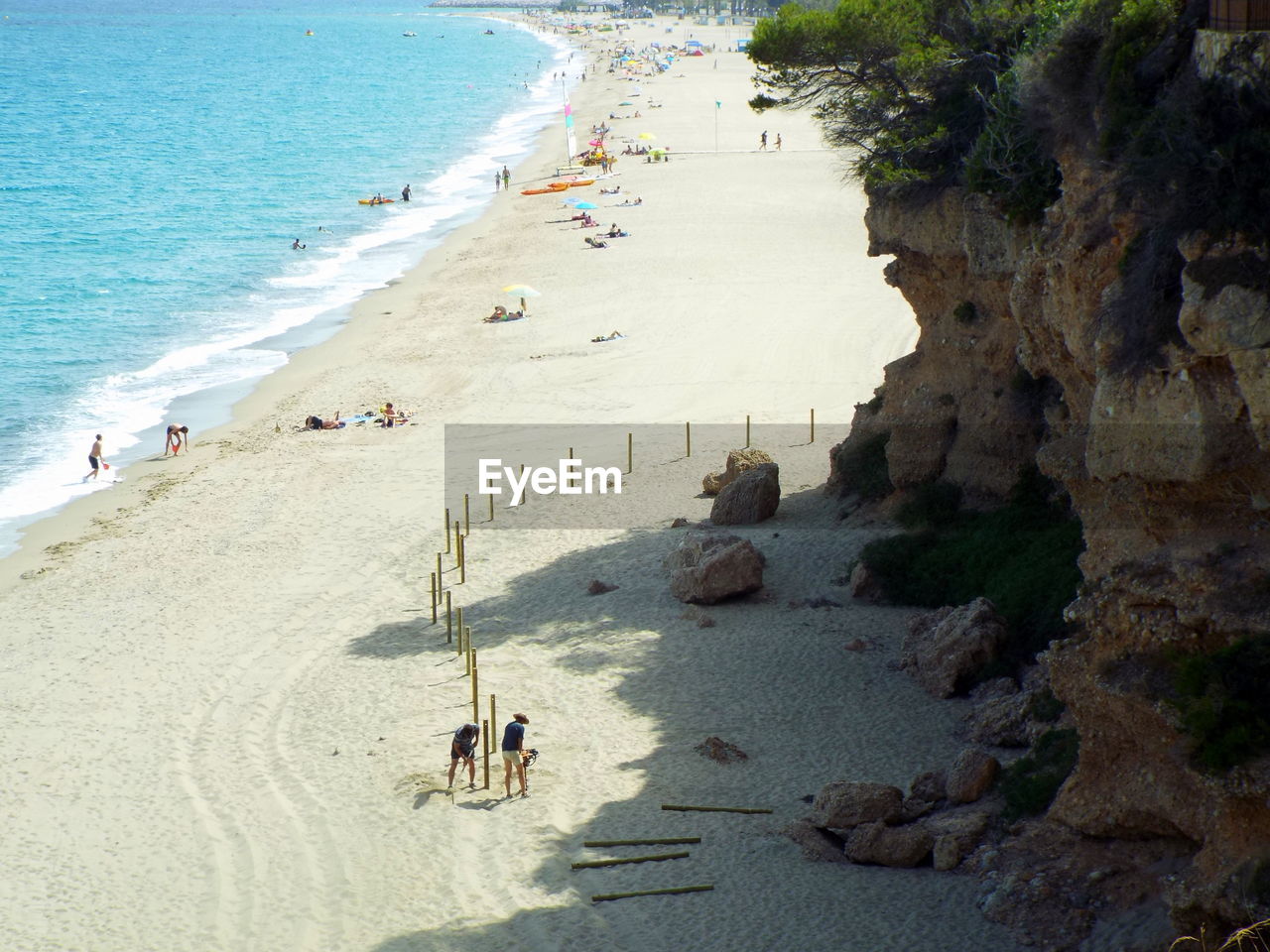 High angle view of people at beach