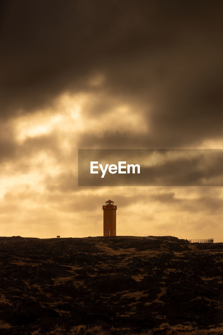 View of the svortuloft lighthouse in the snaefelsness peninsula, iceland