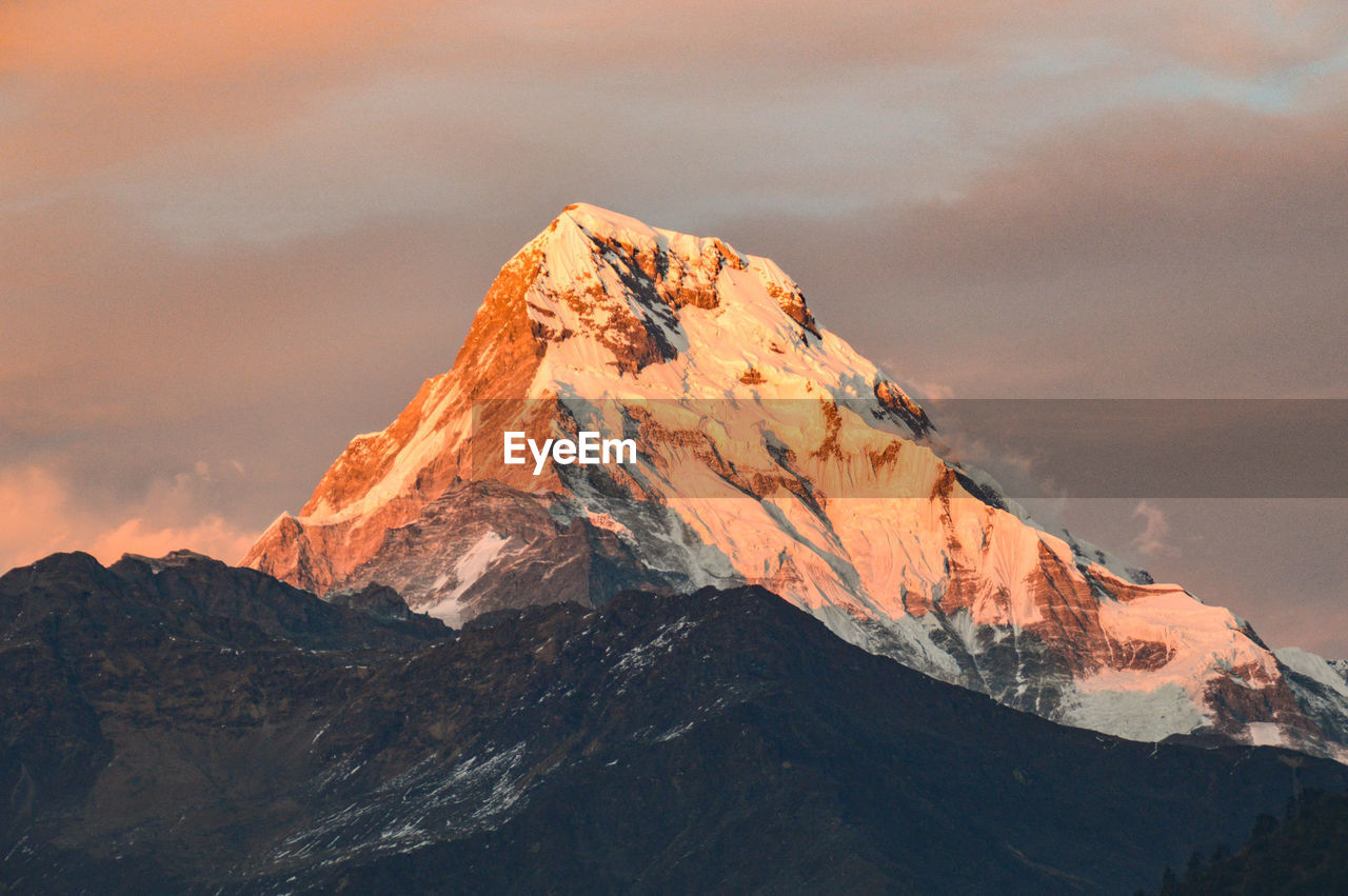 Scenic view of snowcapped mountains against sky