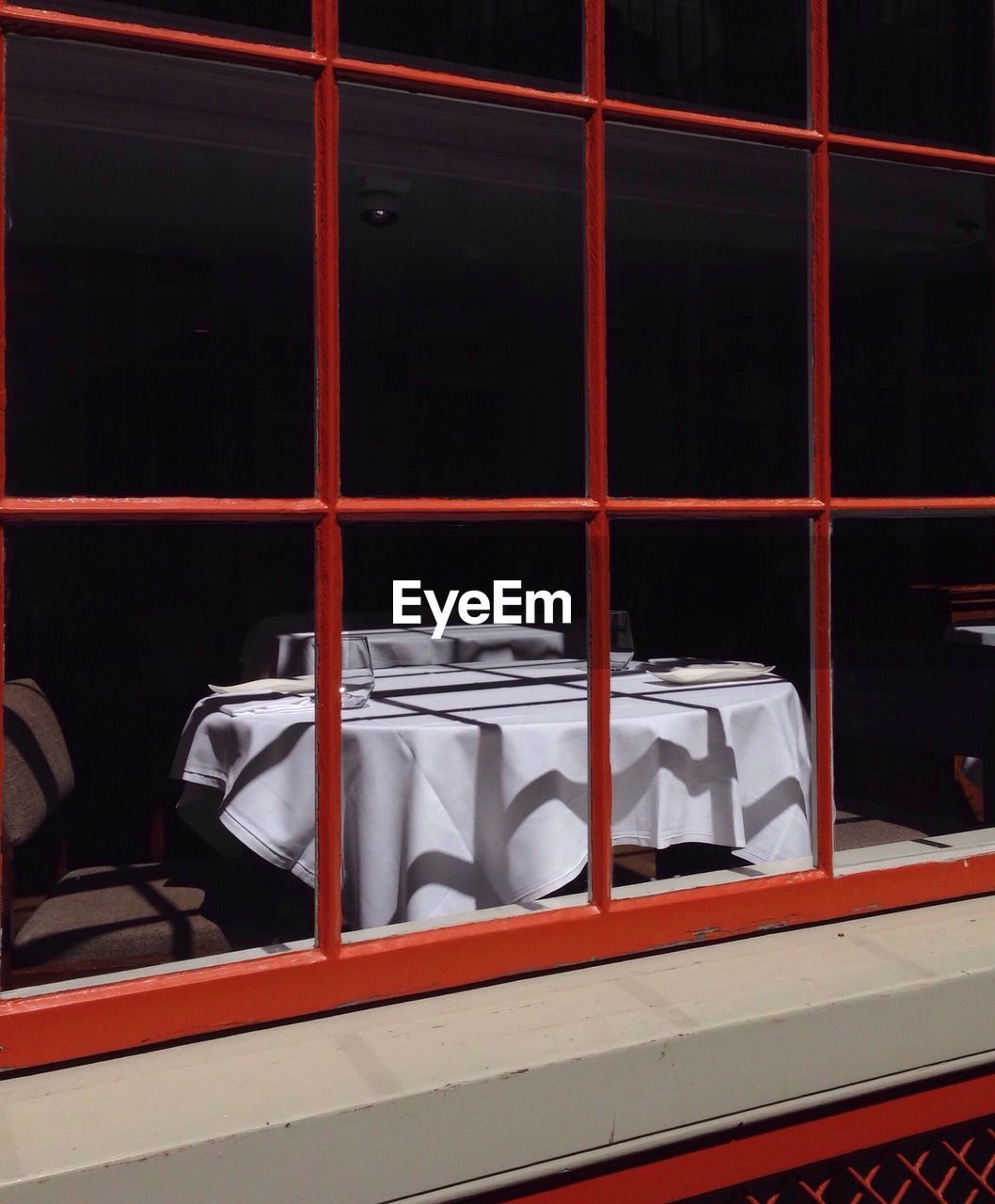 Table in restaurant seen through window