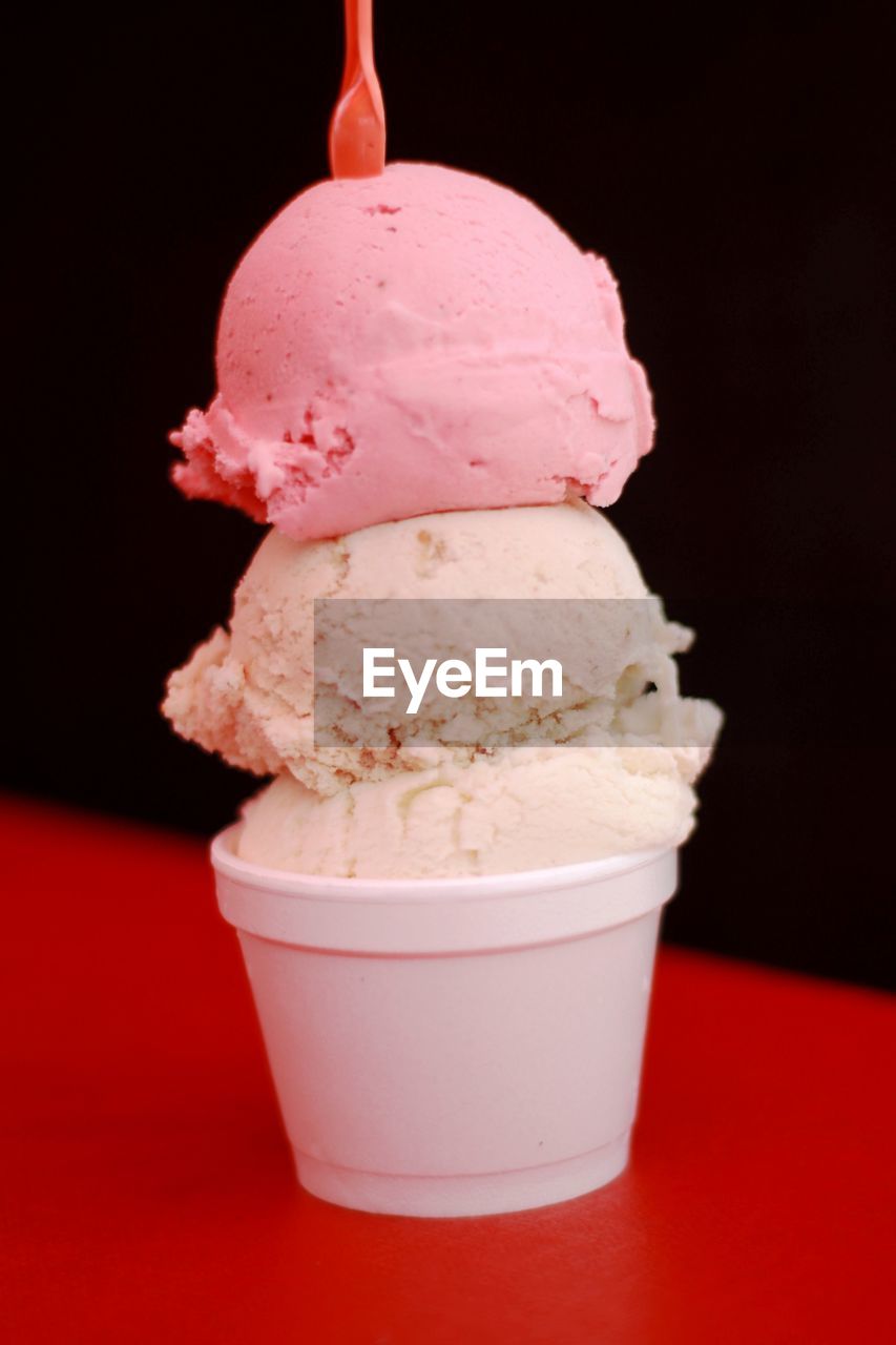 Close-up of ice cream cone against black background