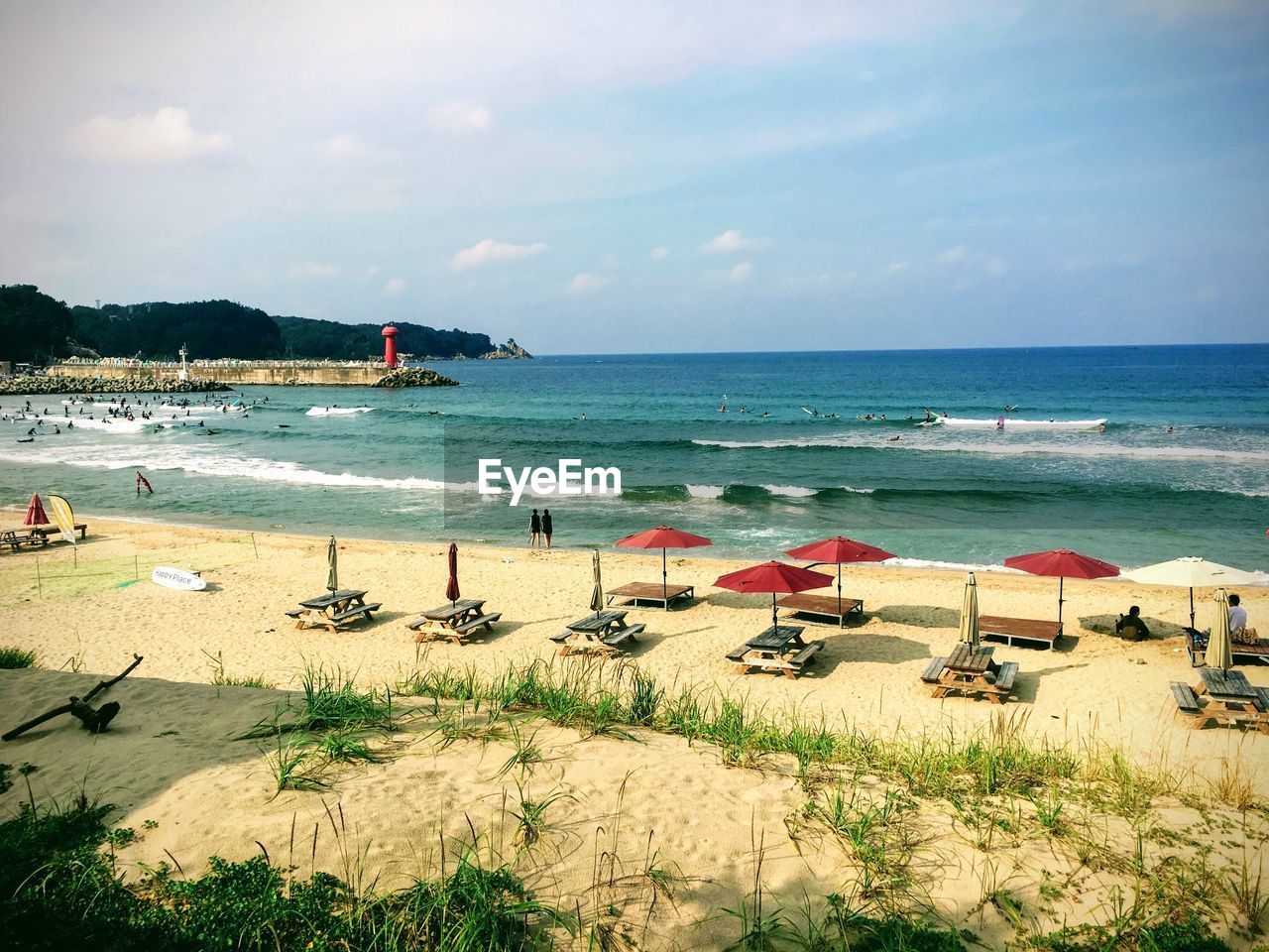 Scenic view of beach against sky