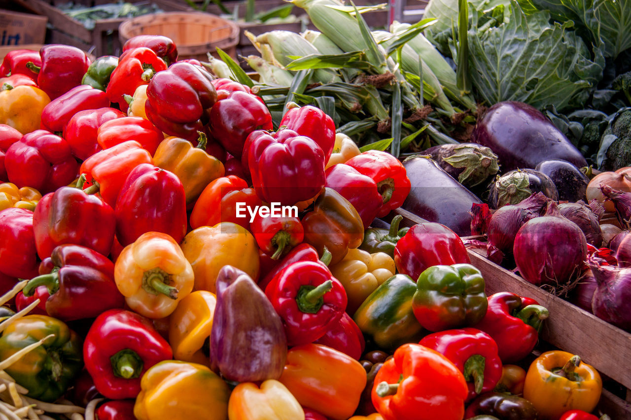 Various vegetables for sale at market stall