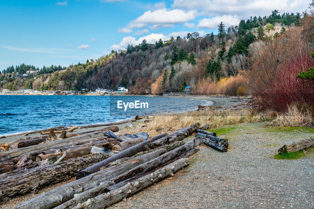 A view of waterfront home from seahurst beach park in burien, washington.