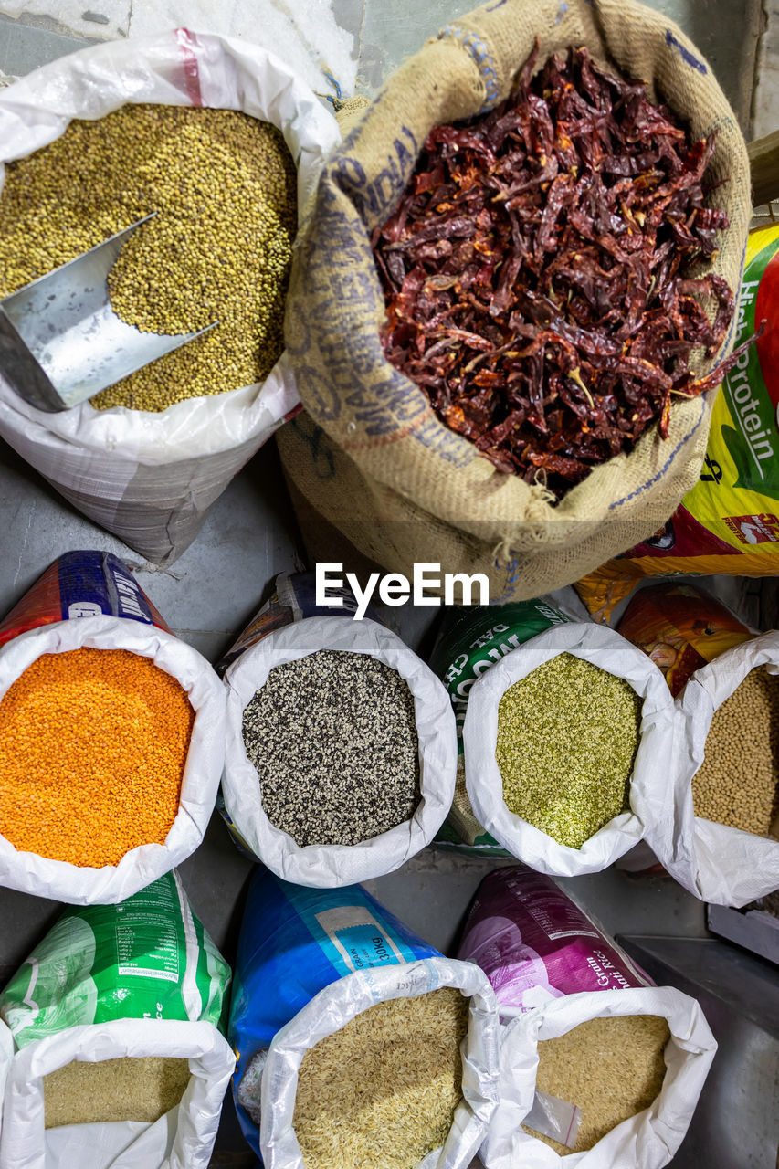 Pulses variety at retail shop from top angle from top angle at day