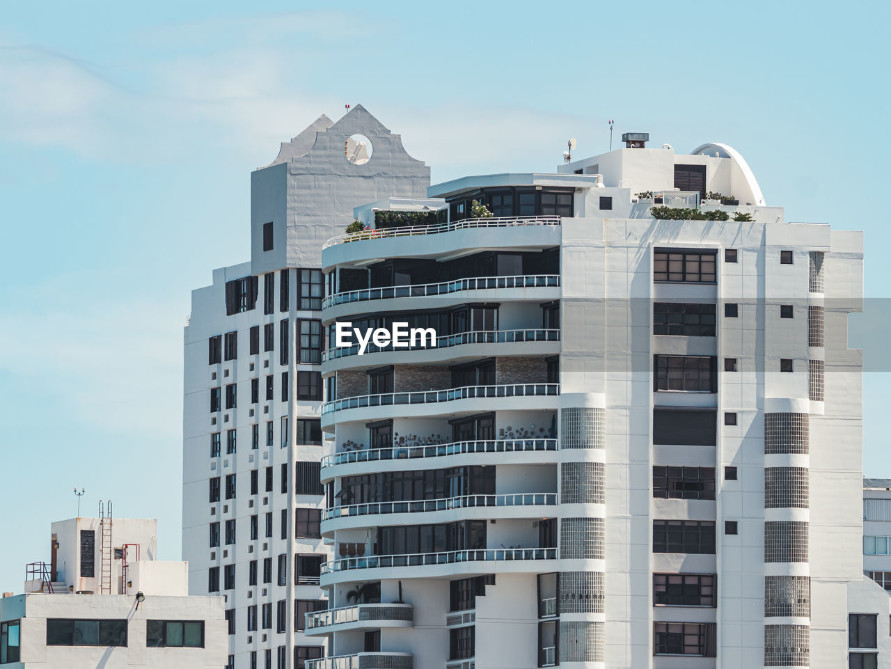 Beautiful landscape of a building on condado city beach from puerto rico tropical coast on daylight