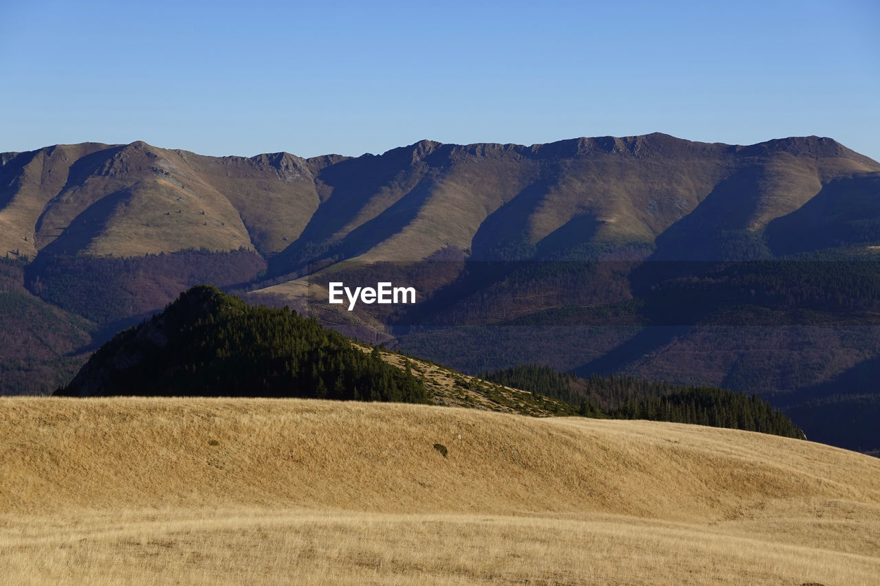 SCENIC VIEW OF ARID LANDSCAPE AGAINST CLEAR SKY