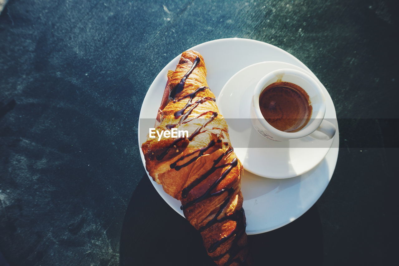 High angle view of breakfast on table