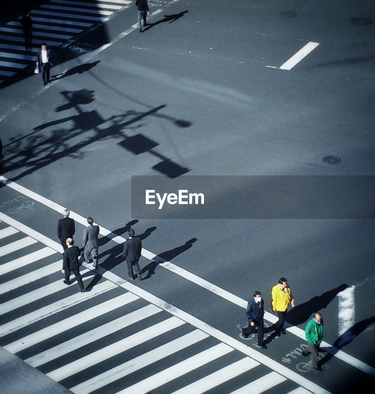 High angle view of pedestrians crossing road