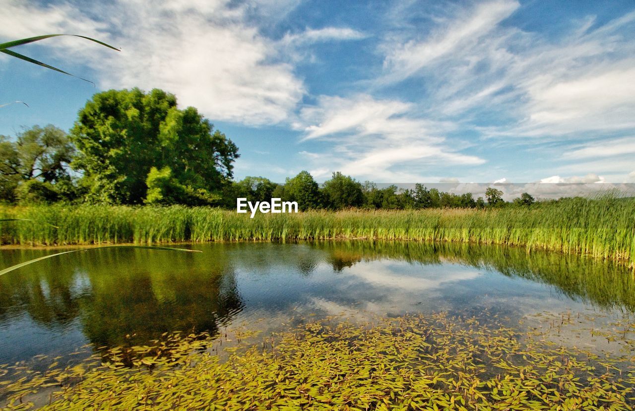 SCENIC VIEW OF LAKE WITH REFLECTION AGAINST SKY