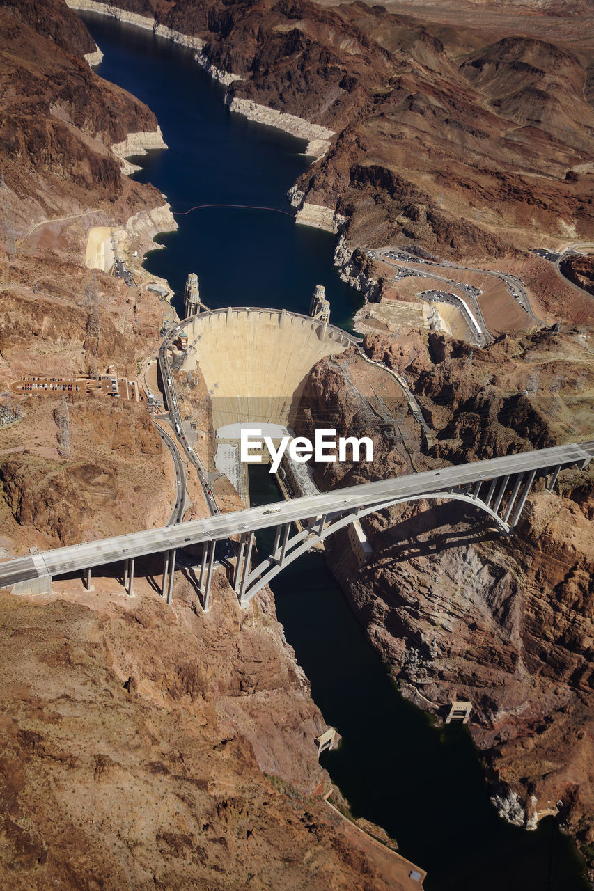 Aerial view of mike o'callaghan pat tillman memorial bridge over colorado rive