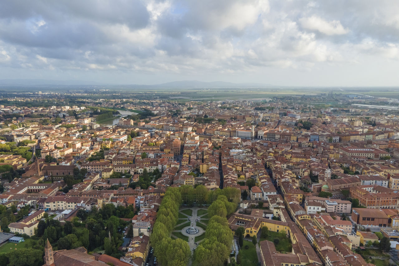 aerial view of townscape against sky