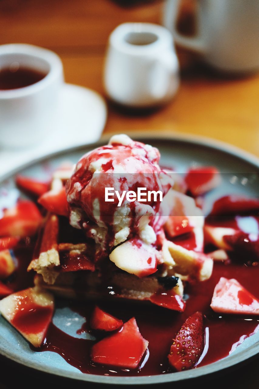 Close-up of dessert in plate on table