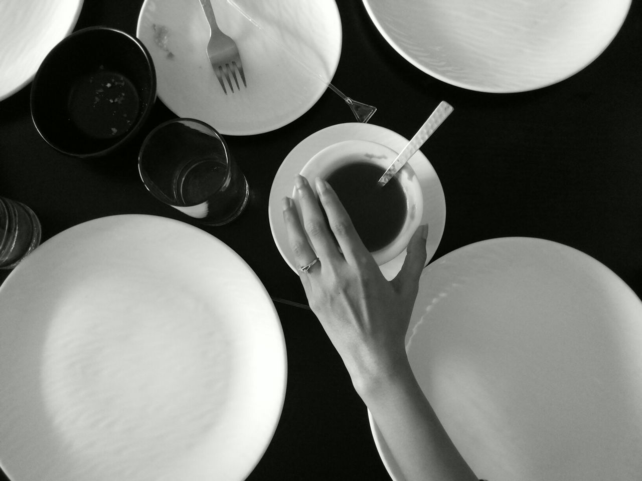 High angle view of black tea on table