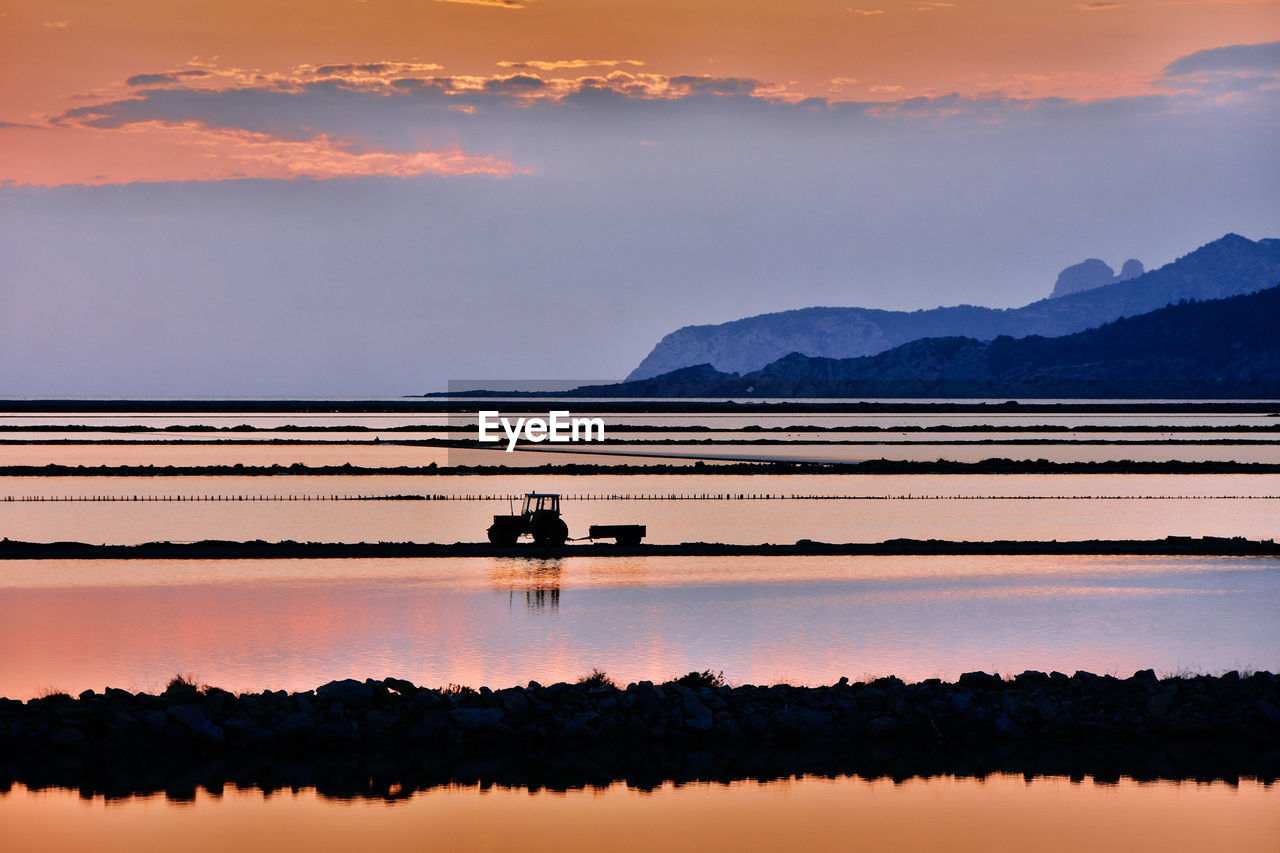 Scenic view of lake against sky during sunset