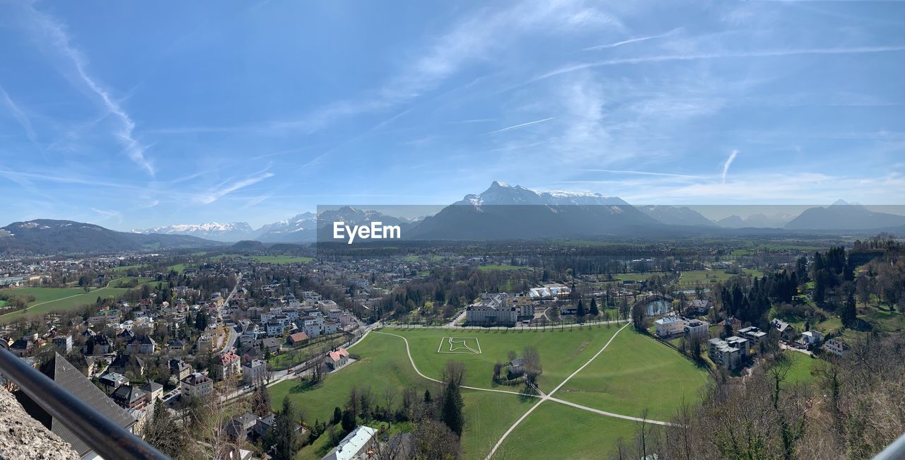 High angle view of townscape against sky