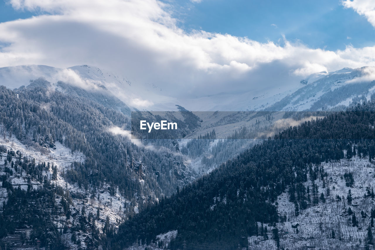 Scenic view of snowcapped mountains against sky