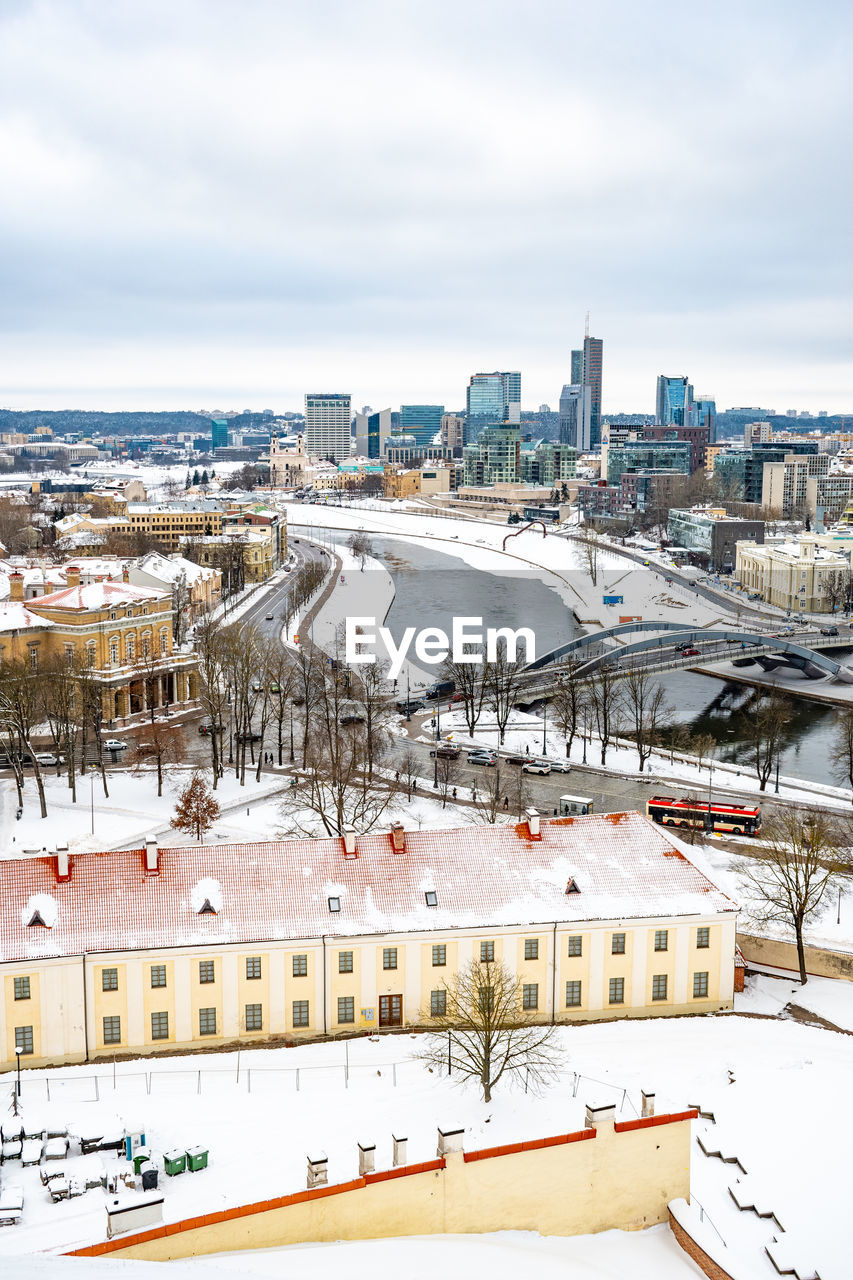 Vilnius, capital of lithuania, beautiful scenic aerial panorama of modern business financial 