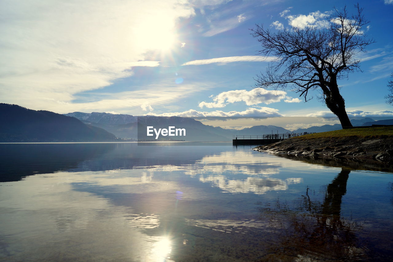 Scenic view of lake against sky during sunset