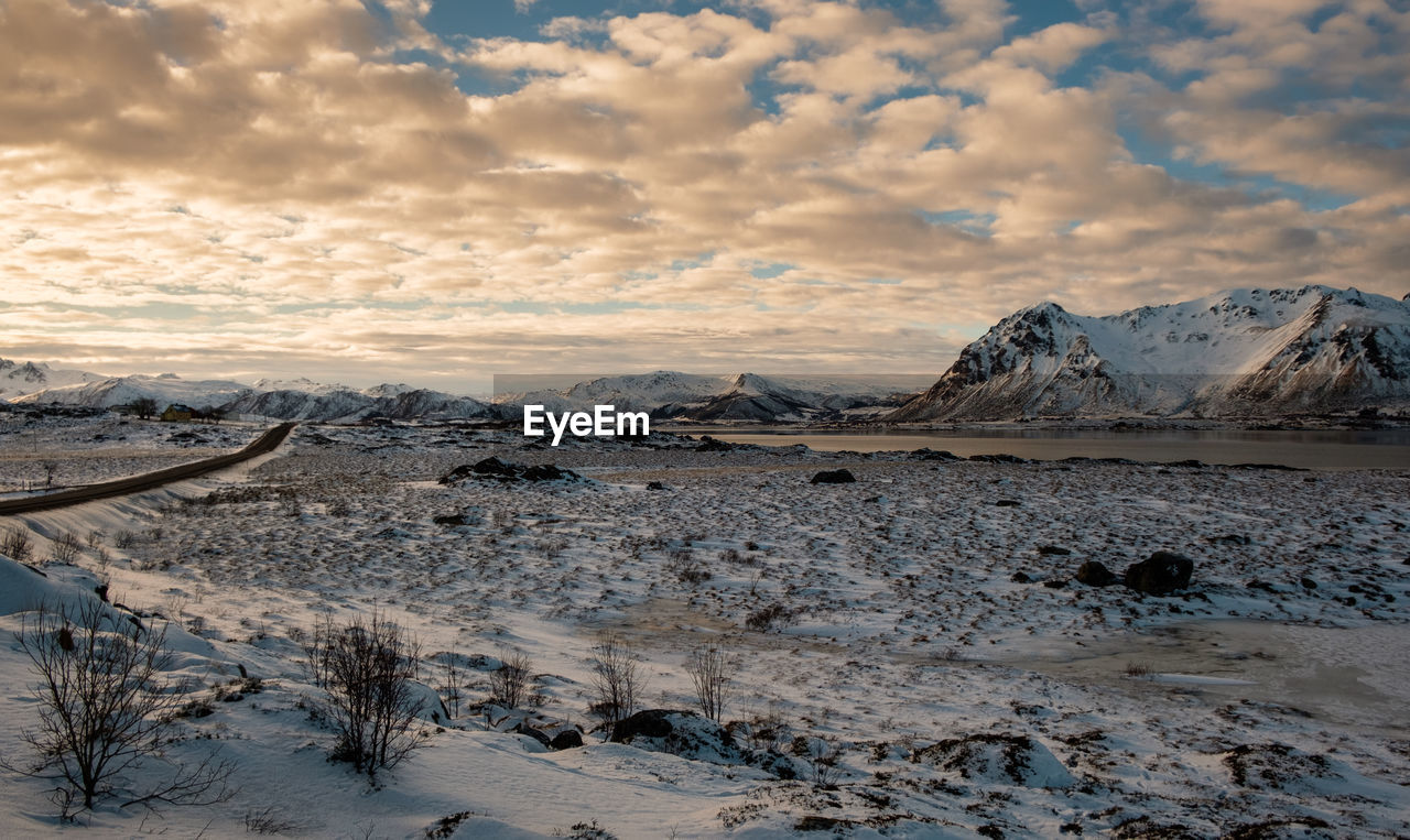 Scenic view of mountains against sky during sunset