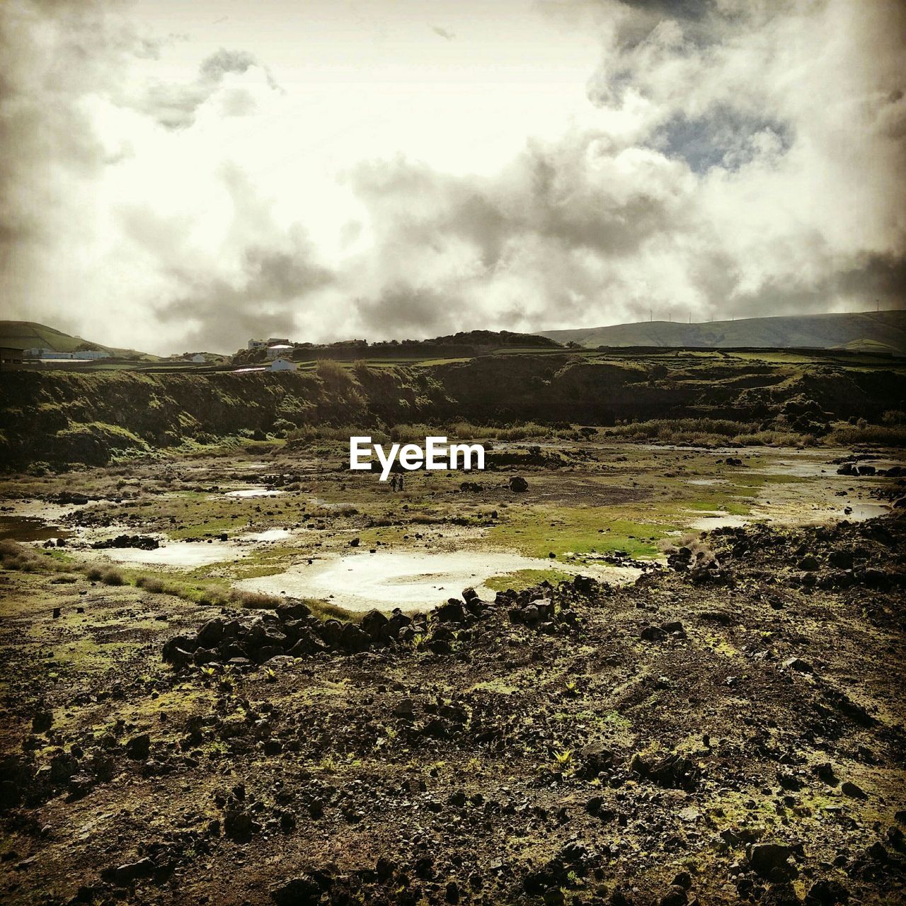 High angle view of landscape against cloudy sky