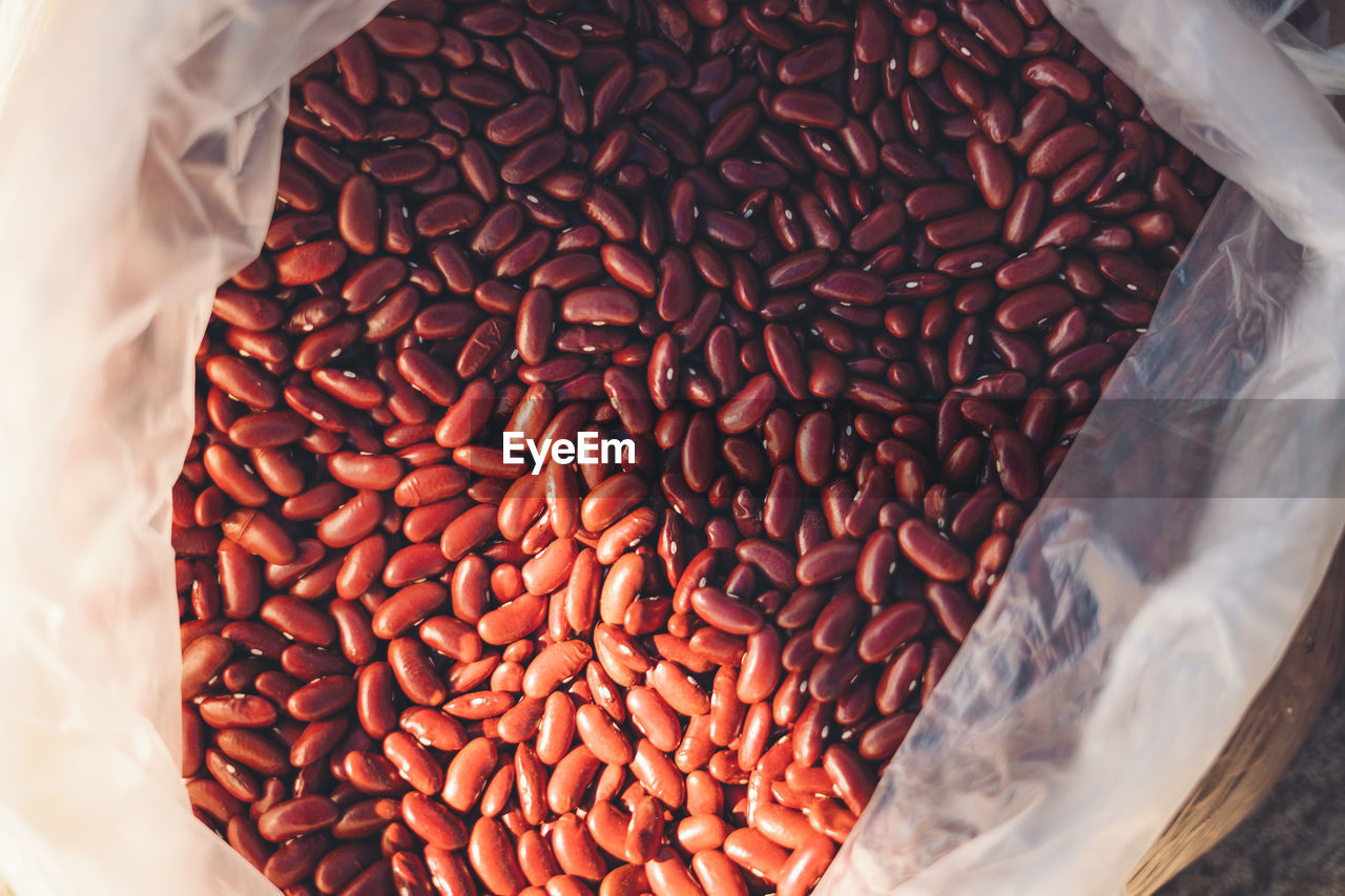 High angle view of kidney beans for sale in market