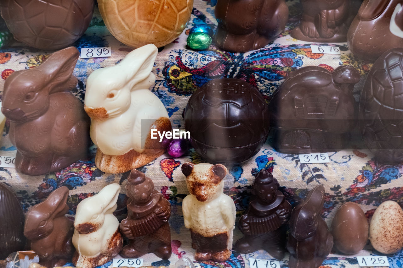 Full frame shot of various desserts for sale in shop during easter