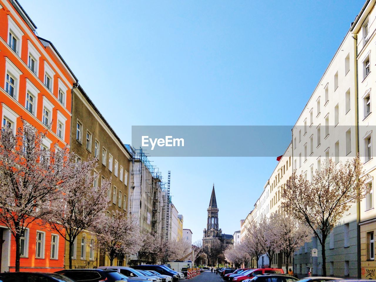 Panoramic view of buildings and city against clear sky