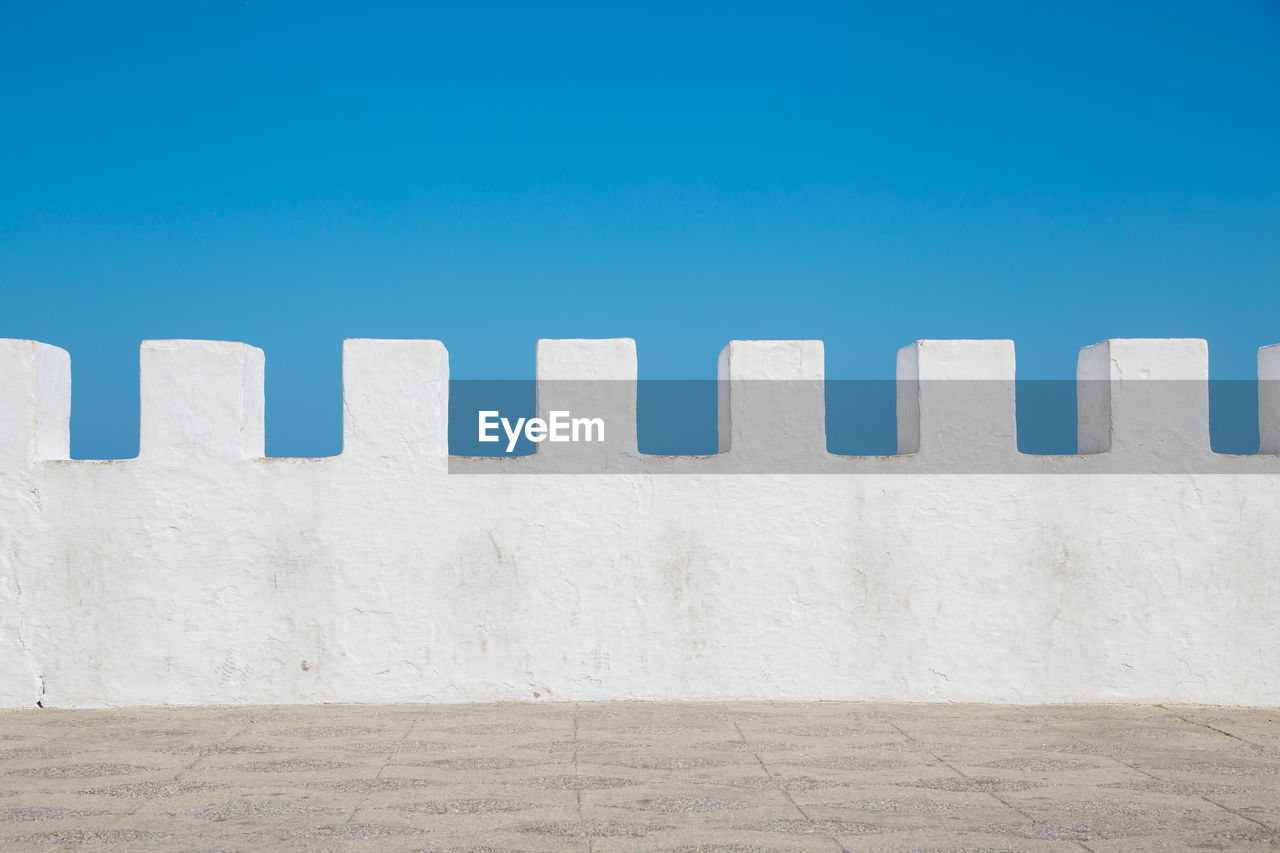 Wall against clear blue sky