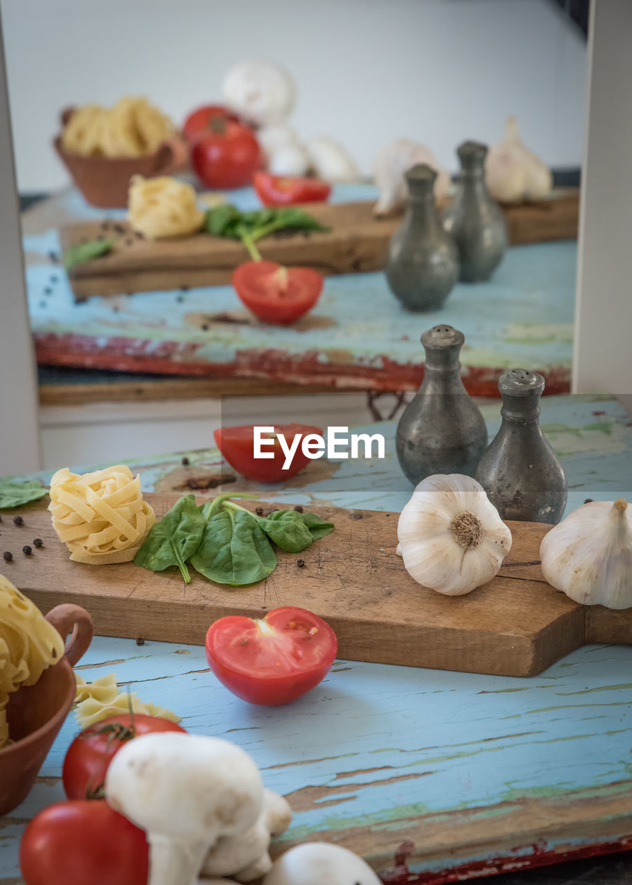 High angle view of food on table