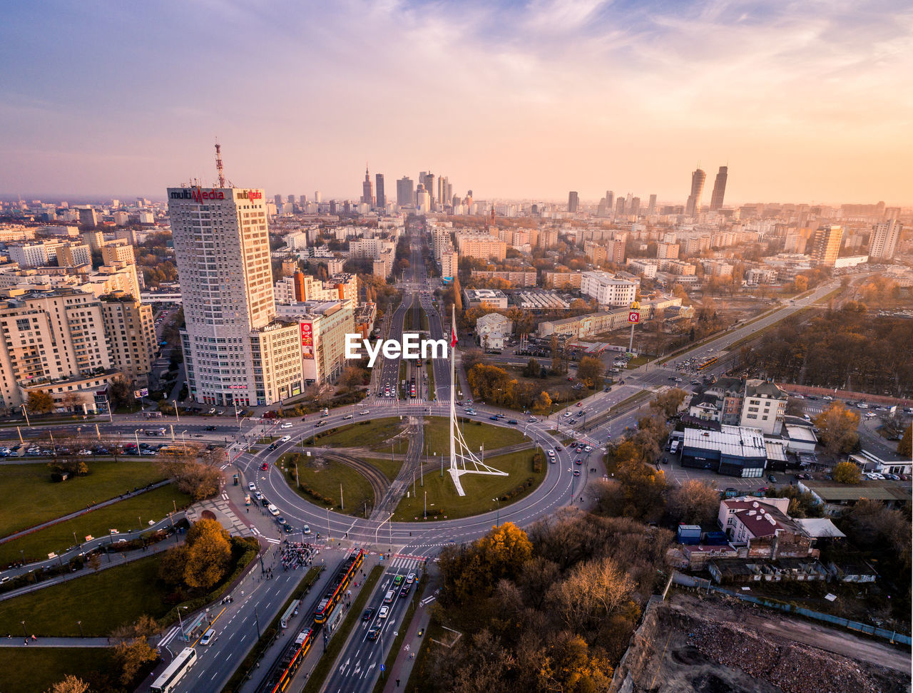 High angle view of cityscape against sky