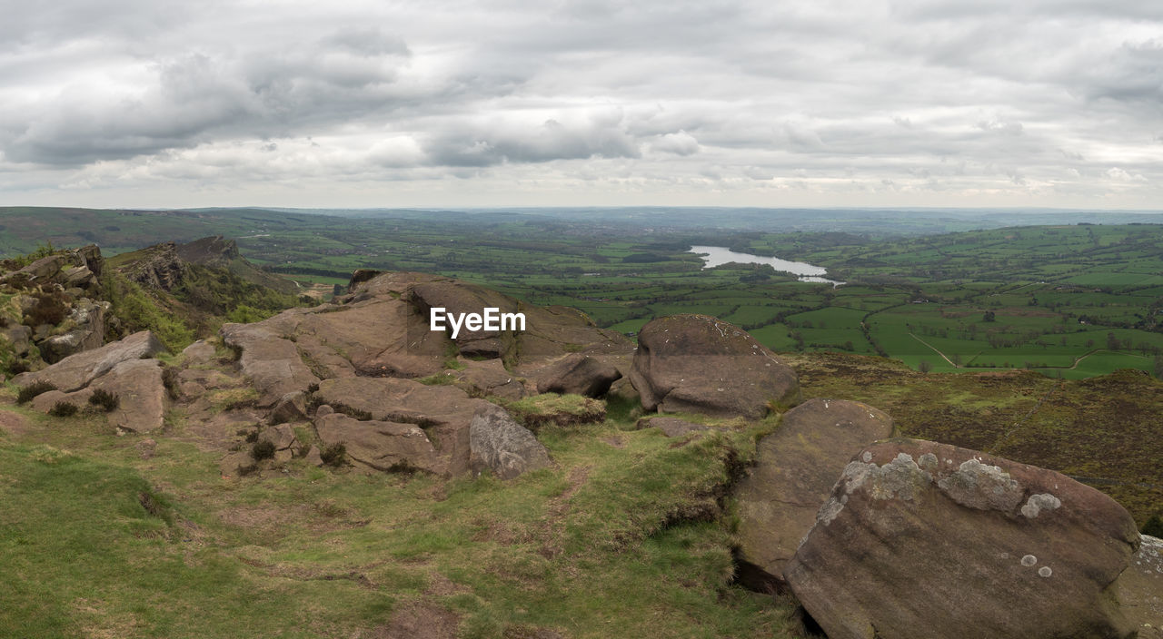 Scenic view of mountains against cloudy sky