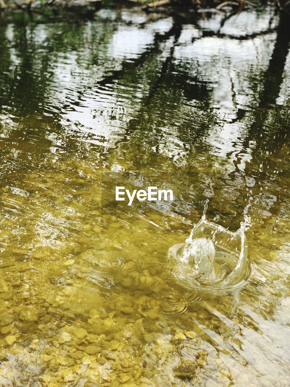 HIGH ANGLE VIEW OF A LAKE WITH REFLECTION