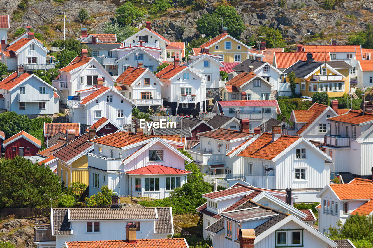 High angle view of buildings in city