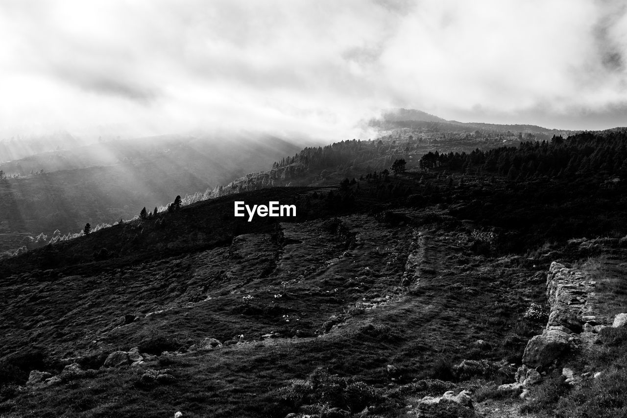 VIEW OF MOUNTAIN RANGE AGAINST CLOUDY SKY