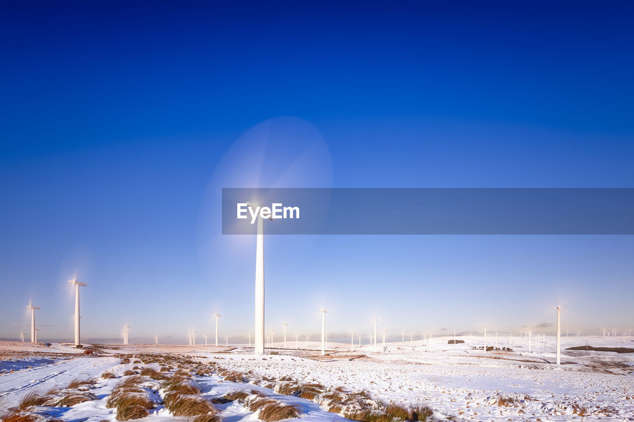 Great britain, scotland, east lothian, lammermuir hills, wind farm in winter