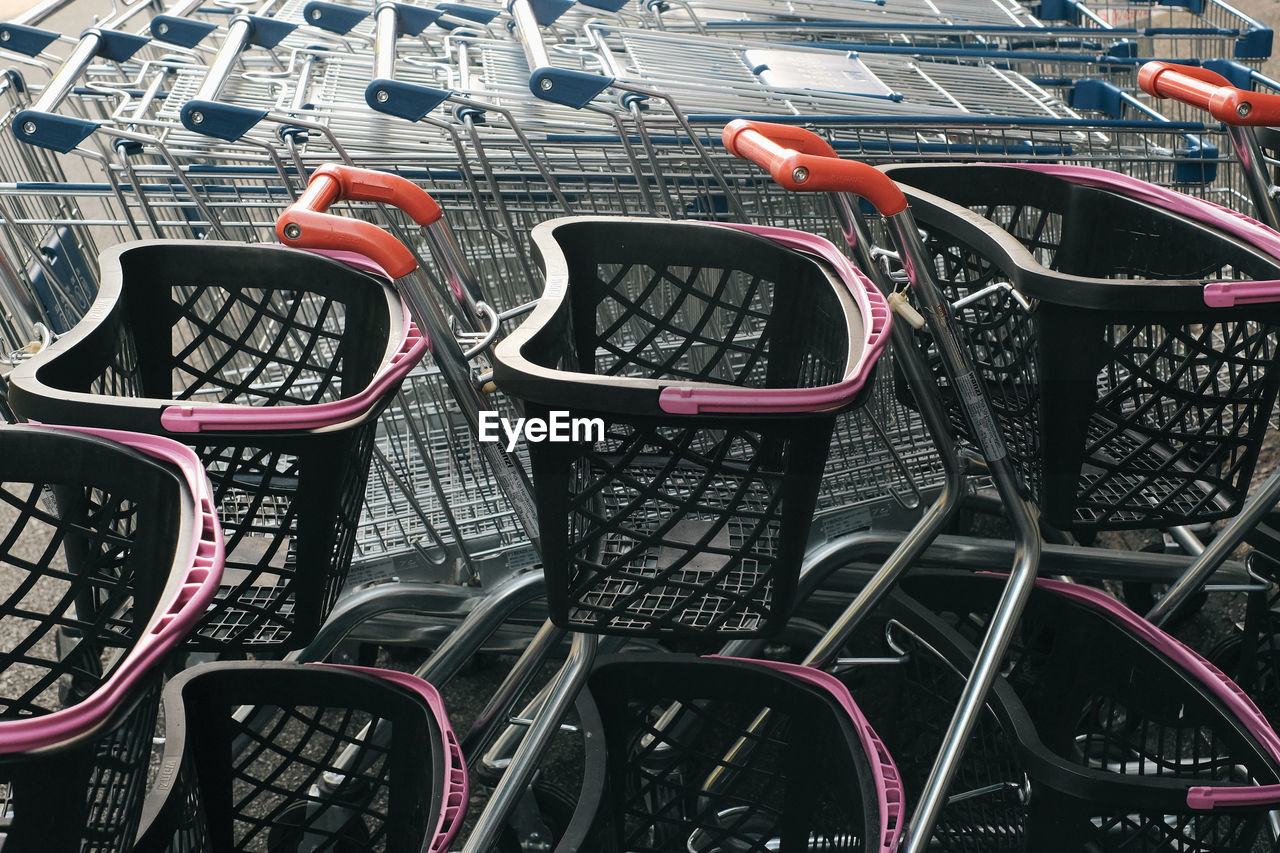 High angle view of shopping trolleys