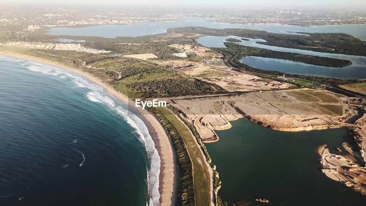 High angle view of river and landscape