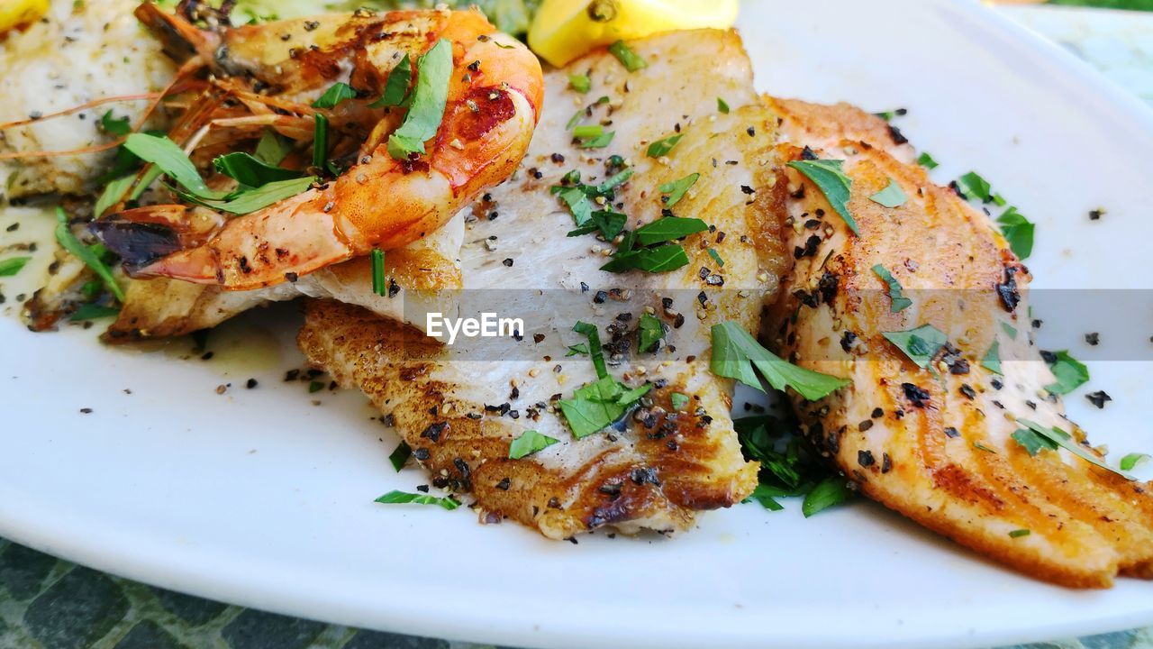 High angle view of fish on plate