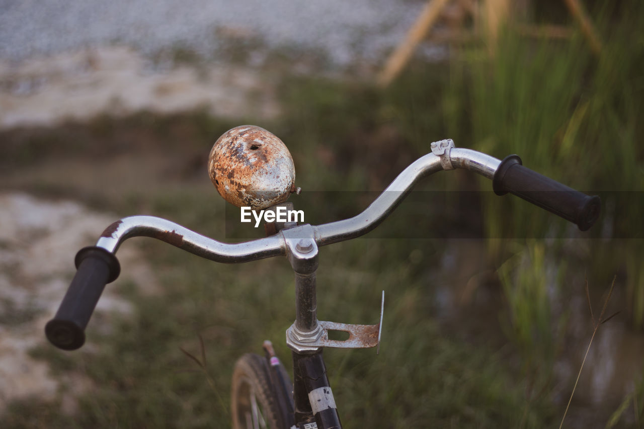 High angle view of rusty bicycle outdoors