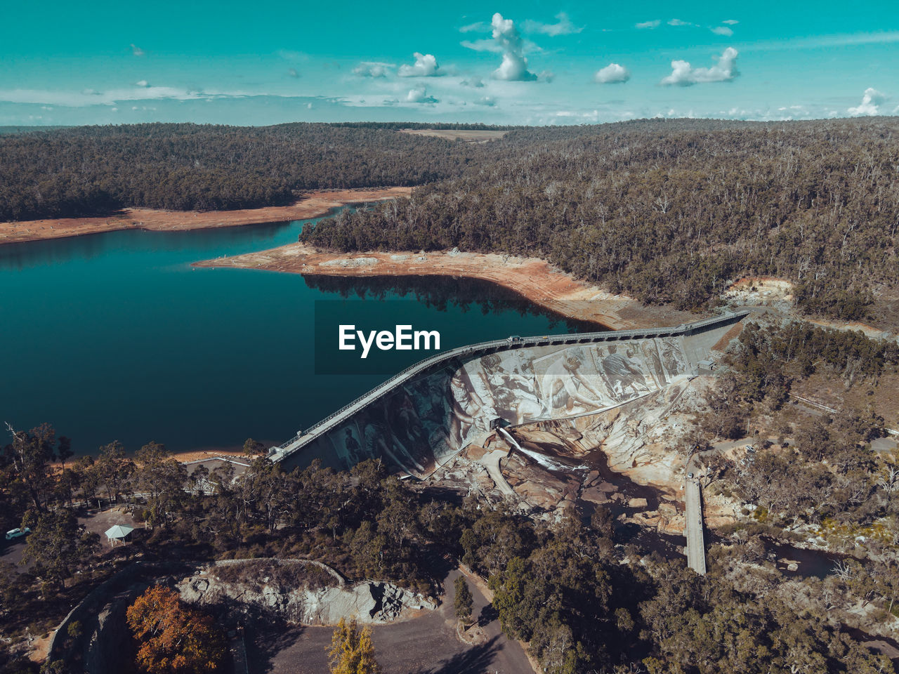 High angle view of land against cloudy sky