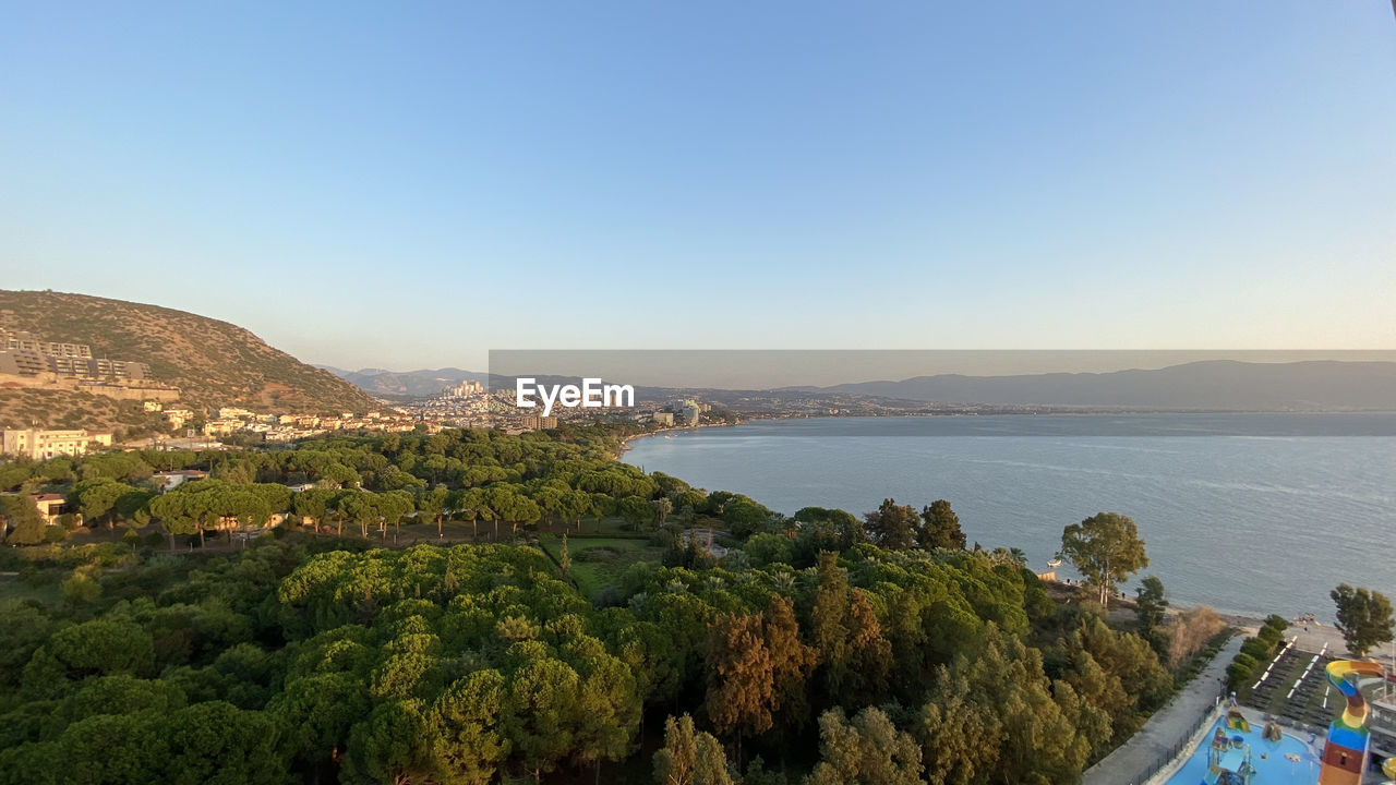 High angle view of plants by sea against sky