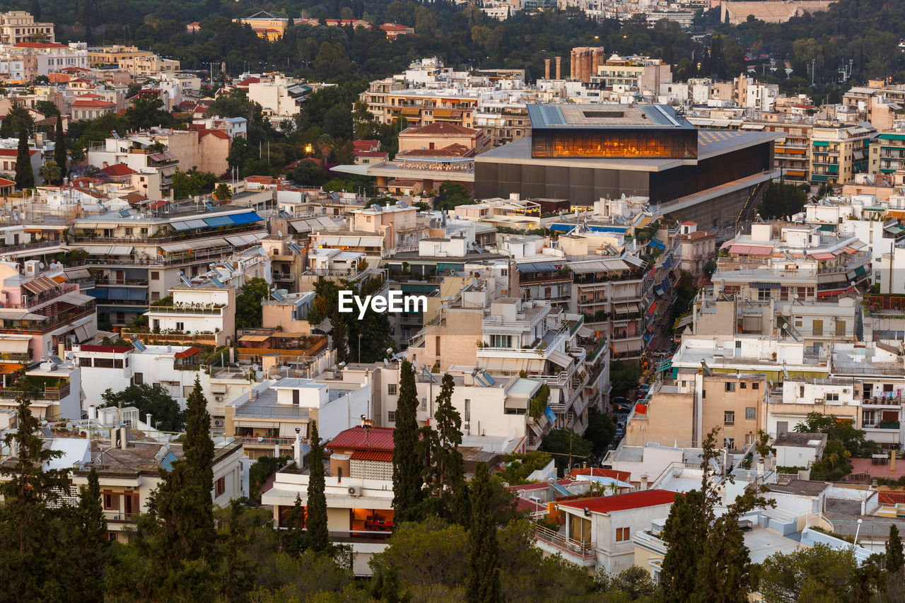 Acropolis museum and view of the city of athens, greece.
