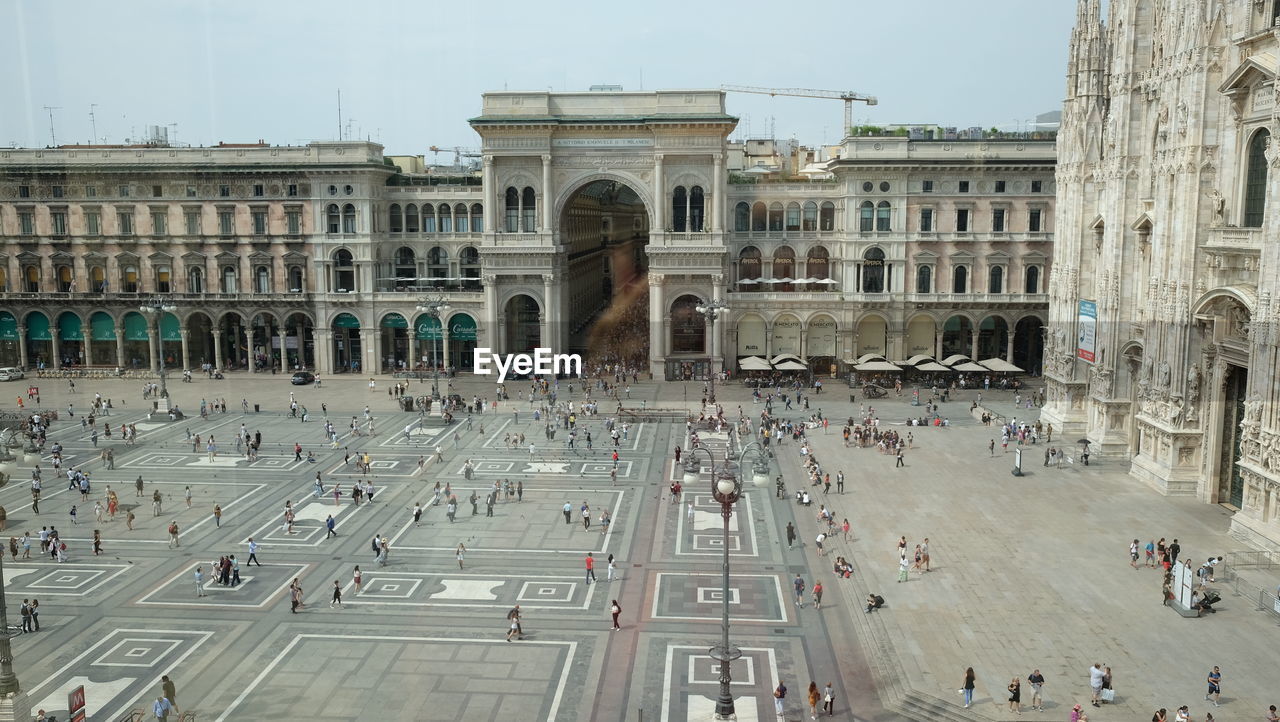 High angle view of galleria vittorio emanuele in city against clear sky