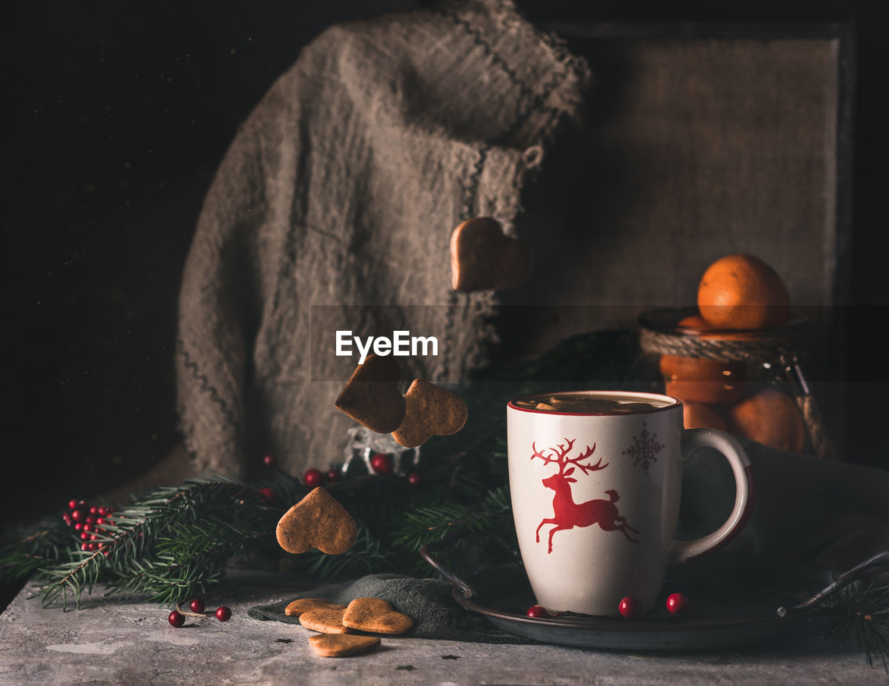 Selective focus floating ginger bread cookies