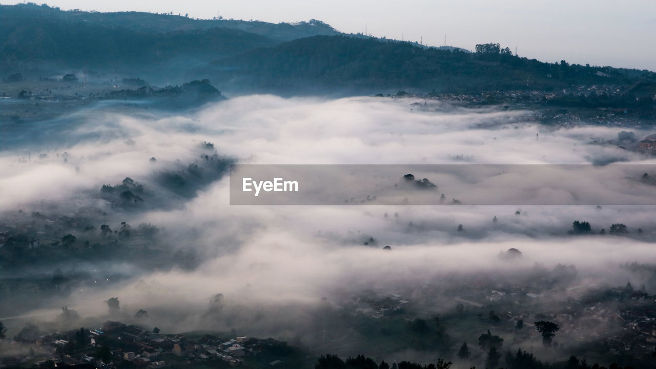 Aerial view of mountains against sky