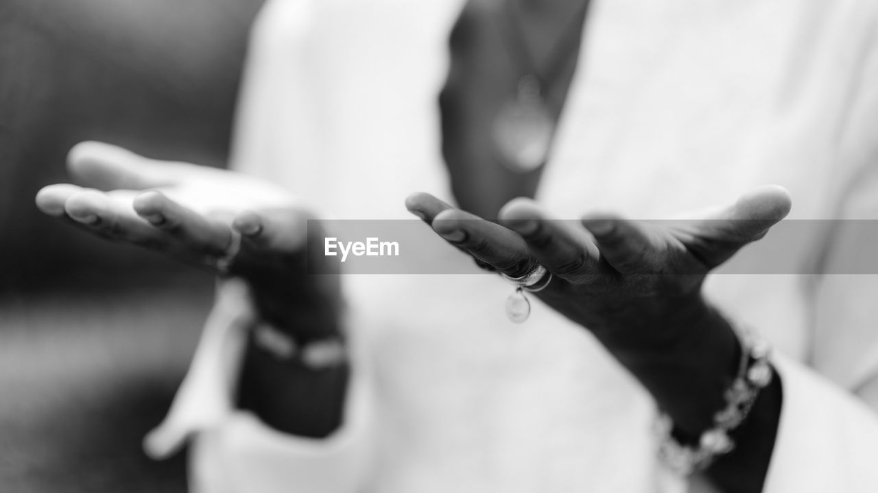 Gratefulness, woman expressing gratitude with hands. close up image of female hands 