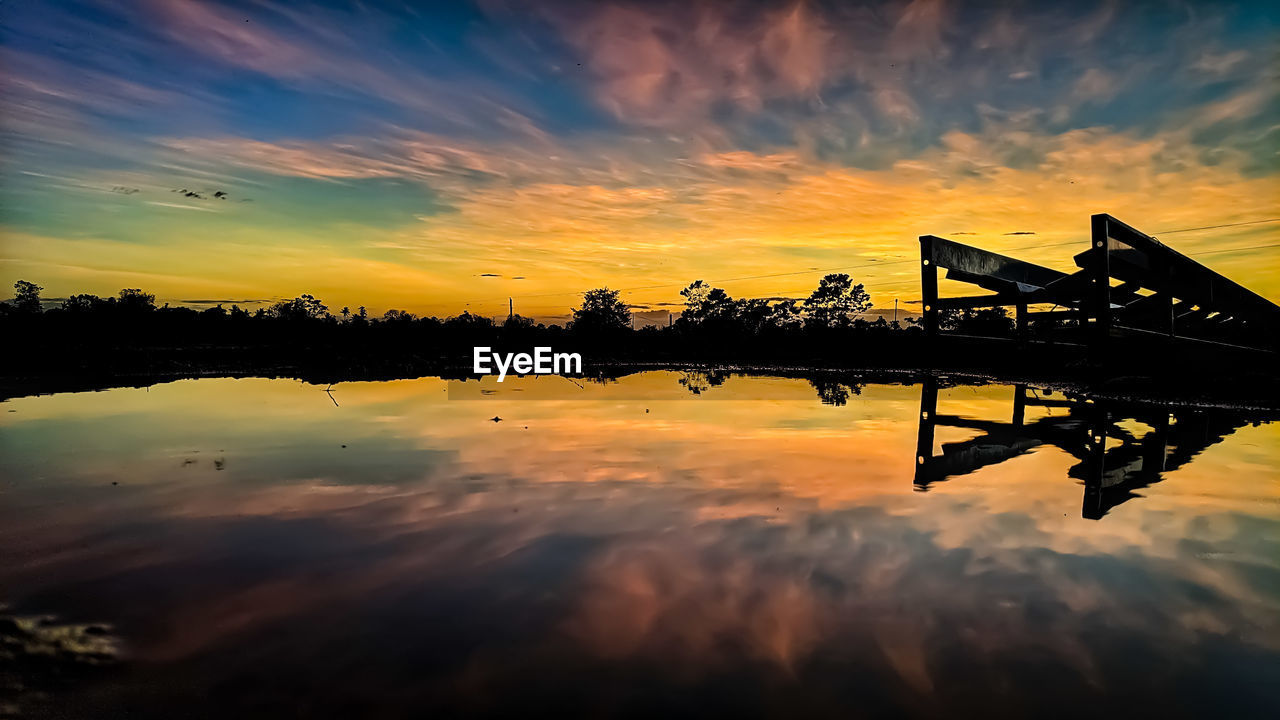 Scenic view of lake against sky during sunset