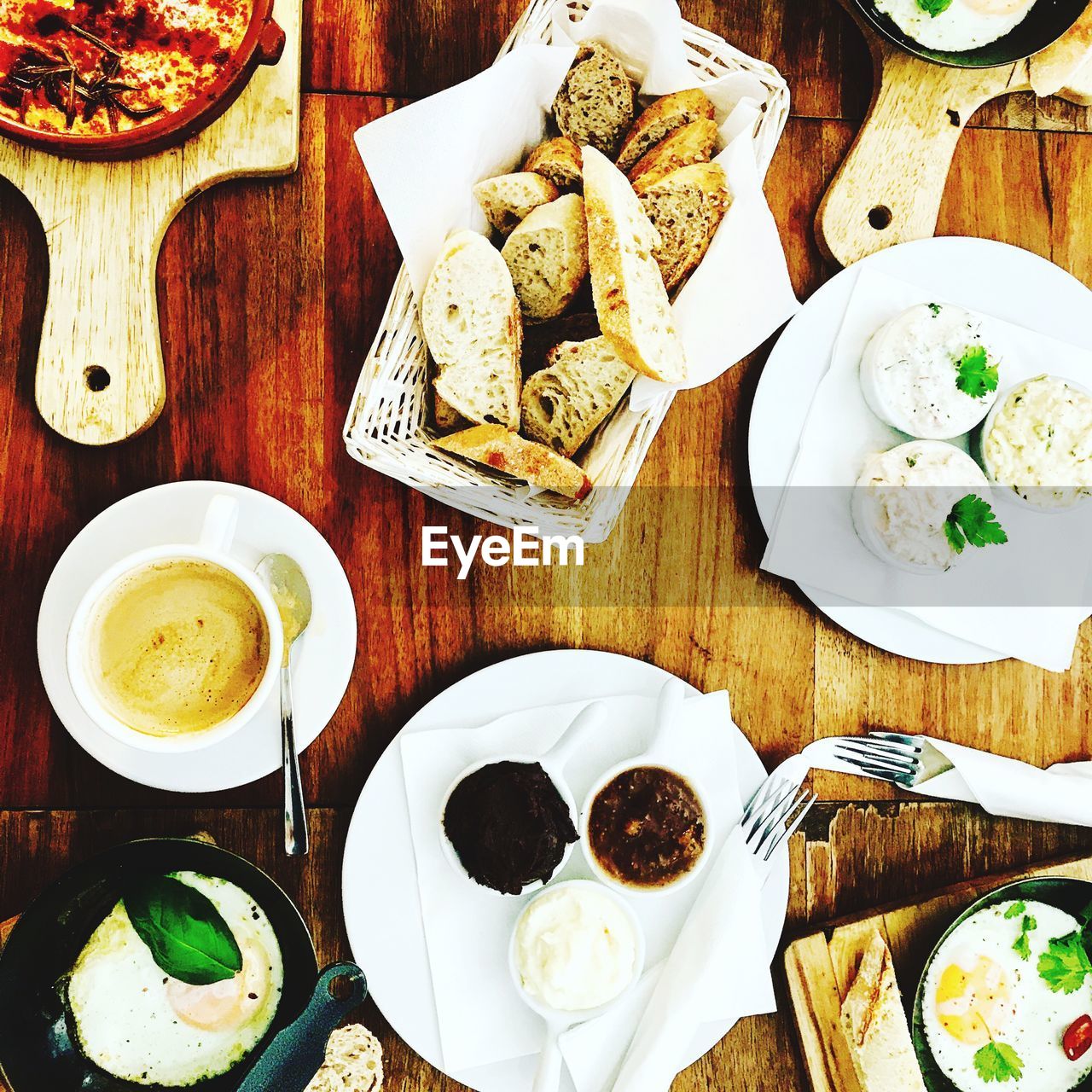 Close-up of breakfast served on table