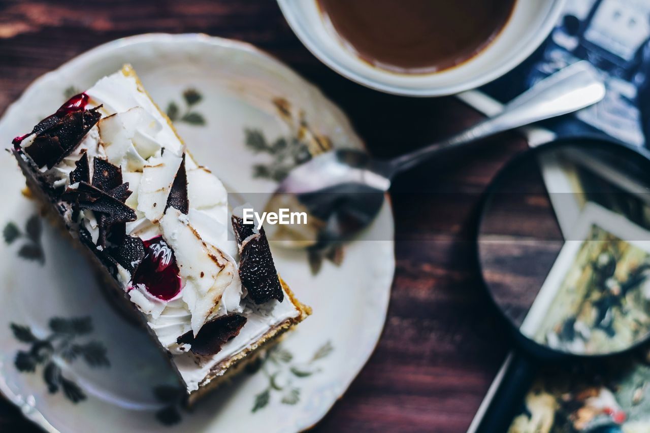 Close-up high angle view of pastry in plate